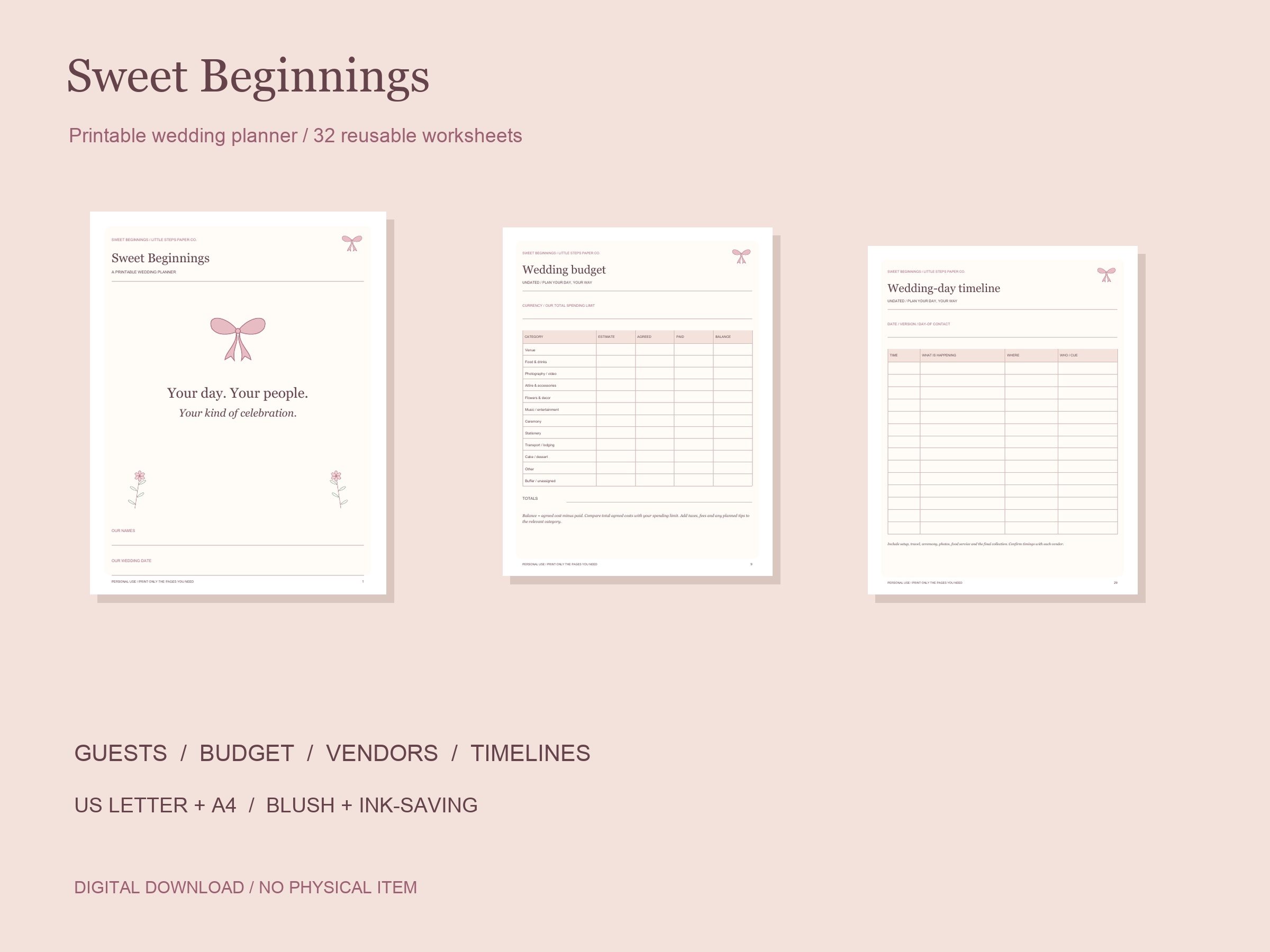 Sweet Beginnings — Printable Wedding Planner